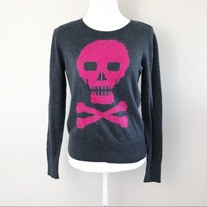 Halogen pink skull & bones grey knit sweater